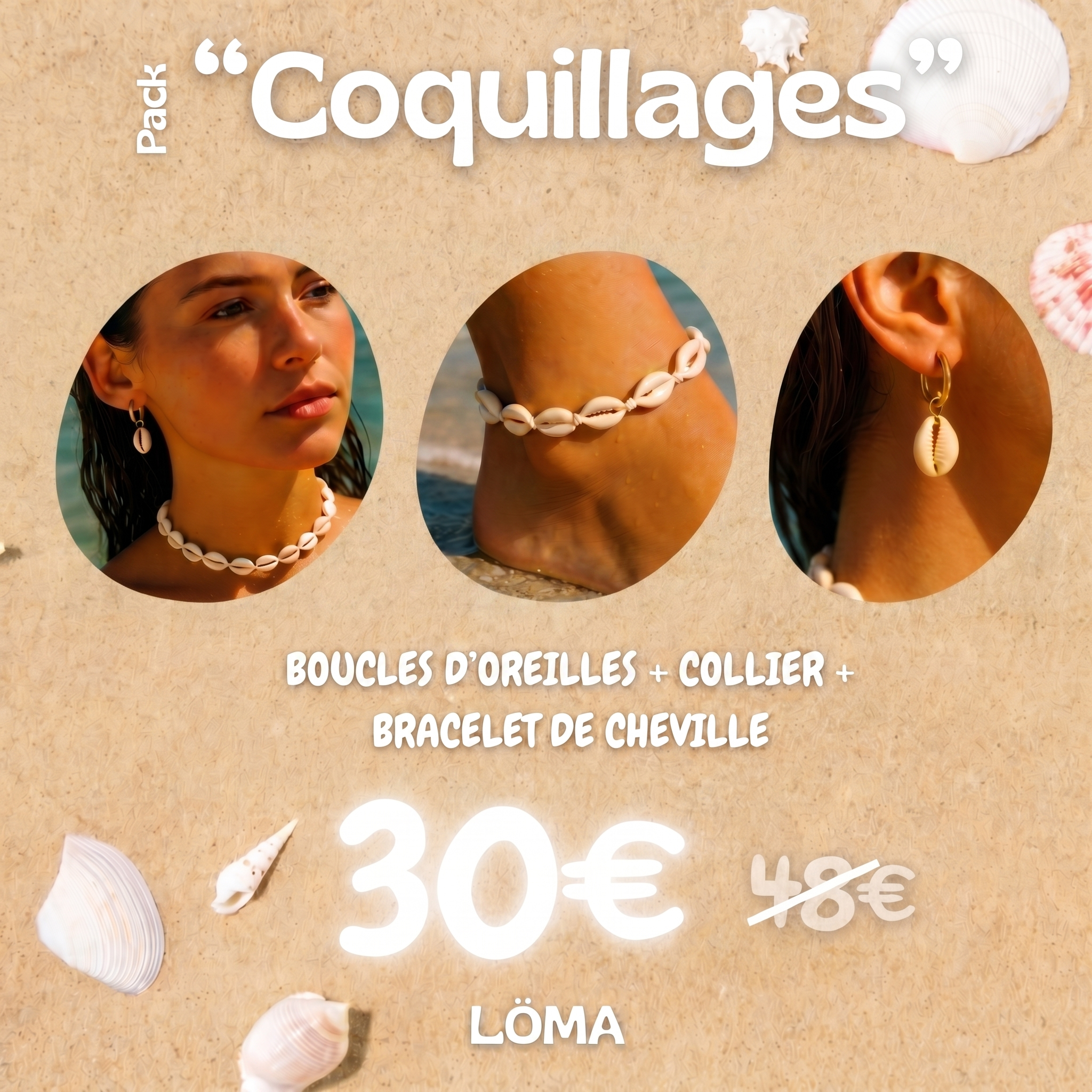 Set Coquillages – Trio bijoux cauri