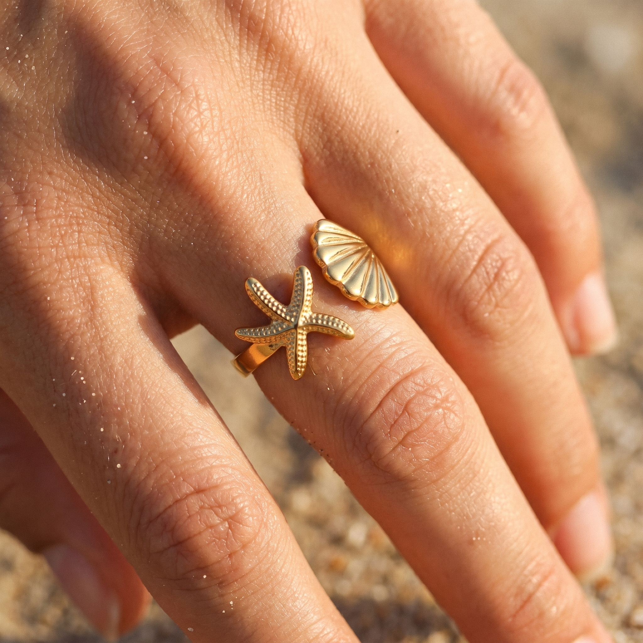 Mareva – Bague étoile de mer & coquille